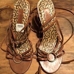 Tan/light brown ankle-tie sandals